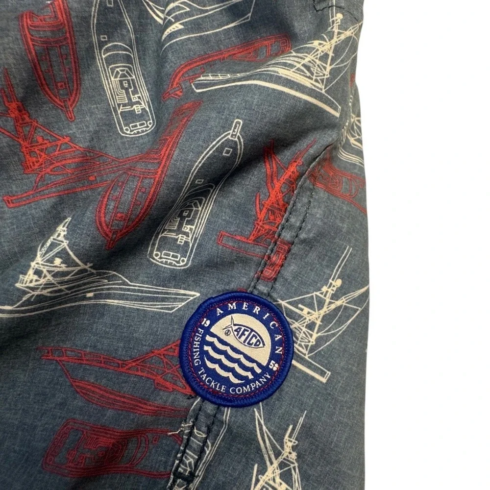 AFTCO Mens Blue Nautical Boat‎ Print Swim Trunks Board Shorts Sz Small 6